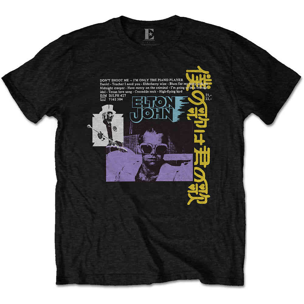 Elton John - Japanese Single Heren Tshirt - Zwart